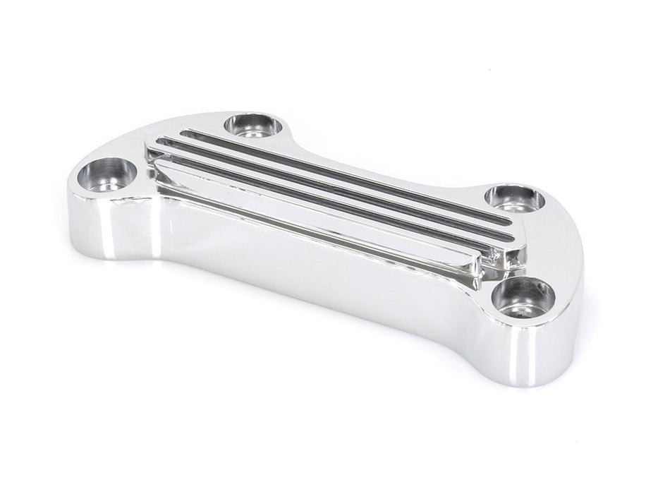 Finned Handlebar Top Clamp - Chrome. Fits HD Big Twin 1974up & Sportster 1974-2021