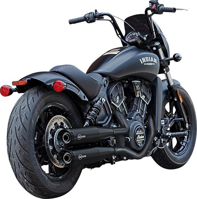 S&S CYCLE 4in. Grand National Slip-On Mufflers – Black With Black End Caps. Fits Indian Scout 2015-2024