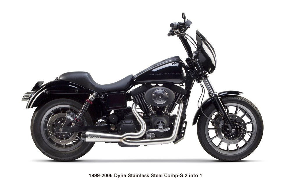 TBR Comp-S 2-into-1 Exhaust – Stainless Steel with Carbon Fiber End Cap. Fits Dyna 1991-2005.