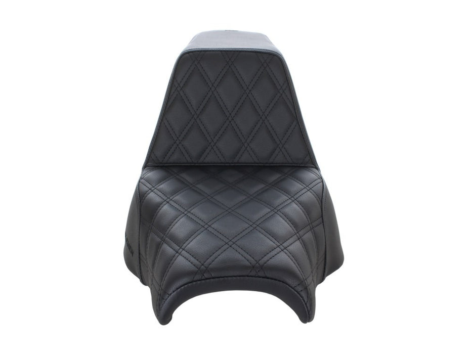 Fat Bob - Saddlemen Step-Up LS Dual Seat with Black Double Diamond Lattice Stitch. Fits Fat Bob 2018up.