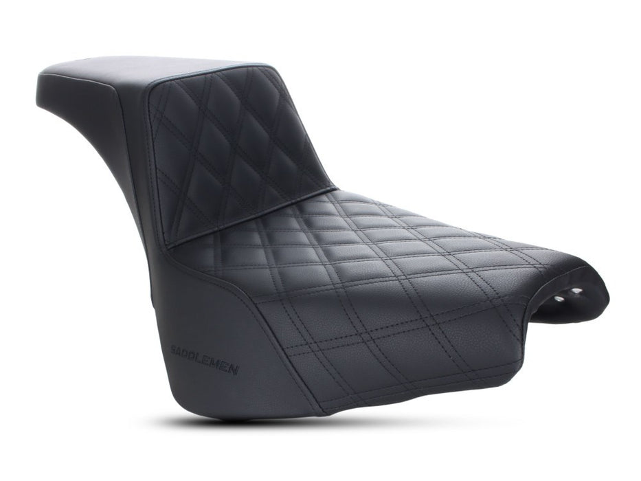 Softail 2018up - Saddlemen Step-Up LS Dual Seat with Black Double Diamond Lattice Stitch. Fits Softail Standard & Street Bob 2018up