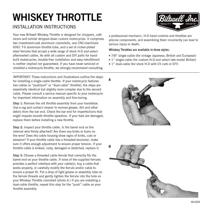 Biltwell Cast Whiskey Throttle 1" - Single Cable