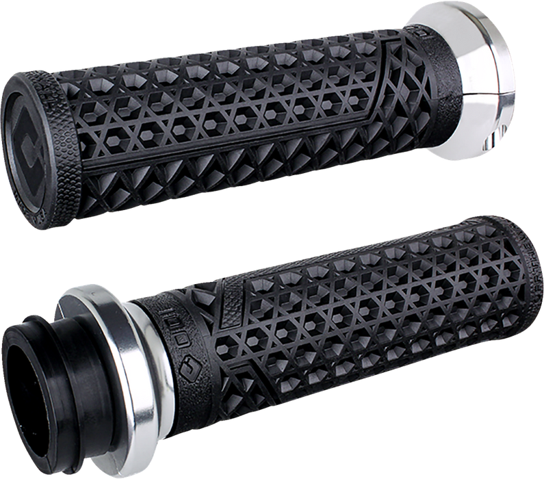 Vans Signature Lock-On Handgrips – Black/Silver. Fits Most Big Twin 2008up With Throttle-By-Wire