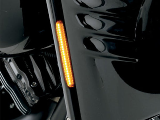 Front Indicator Turn Signal Strips with Smoked Lens & Amber LED's - Black. Fits FLST 1990-2017.