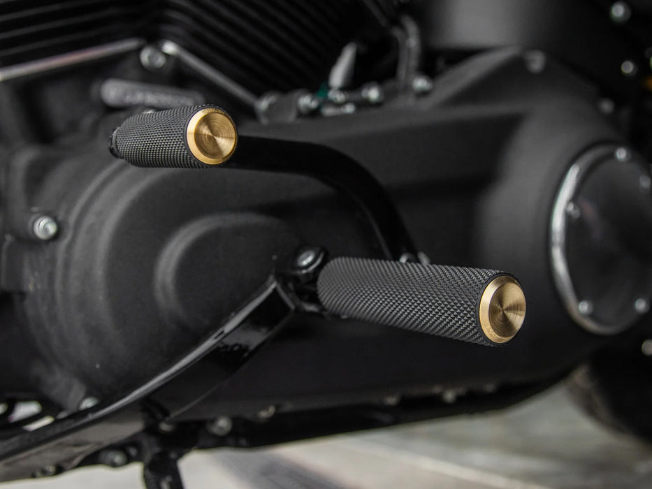 Knurled Fusion Footpegs - Brass. Fits Softail 2018up Front Rider