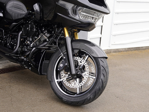 Carbon Fibre Radial Fat Wrap Front Fender. Fits CVO Touring 2023up, Street Glide & Road Glide 2024up & Touring 2025up with 18in.x8in. Front Wheel