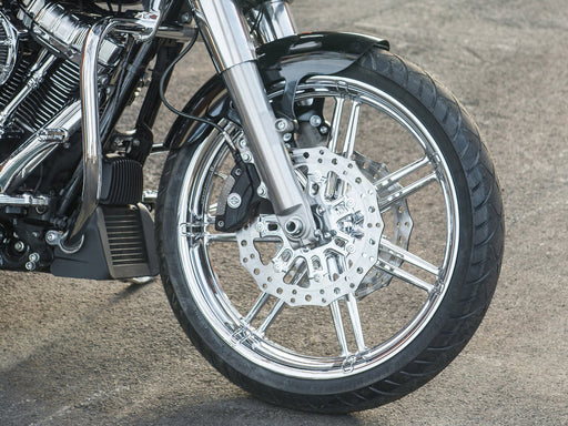11.8in. Front 7-Valve Disc Rotor - Chrome. Fits Dyna 2006-2017, Softail 2015up, Sportster 2014-2021 & Some Touring 2008up.