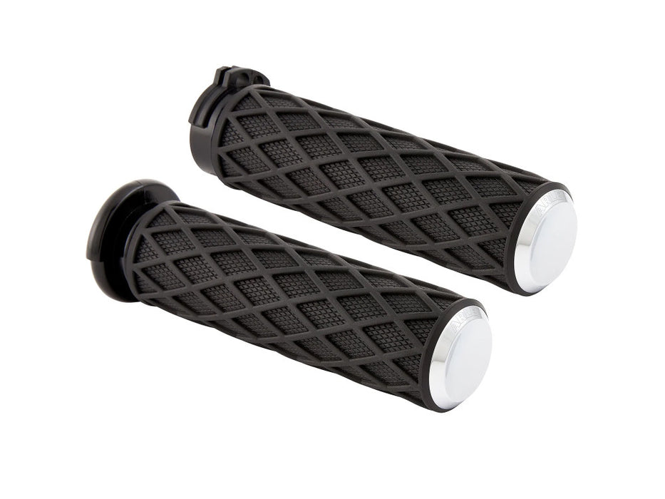 Diamond Handgrips - Chrome. Fits Big Twin 2008-2024 with Throttle-by-Wire