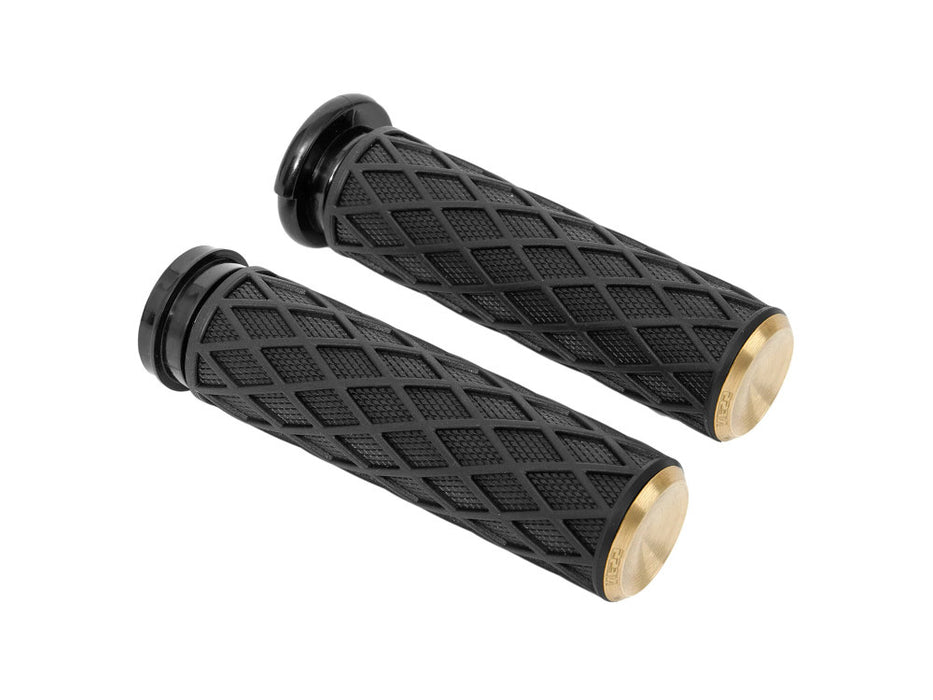 Diamond Handgrips - Brass. Fits Big Twin 2008-2024 with Throttle-by-Wire