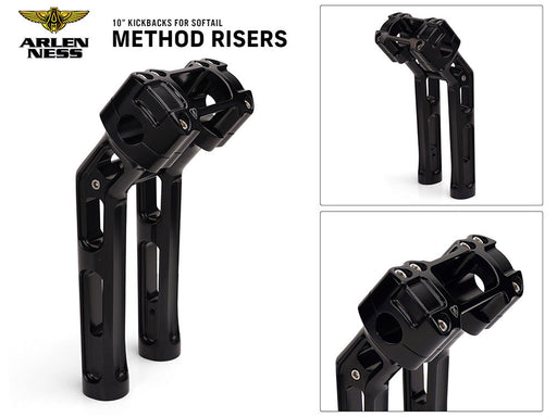 10in. Method Kickback Risers - Black. Fits Softail Street Bob, Low Rider ST, Standard & Breakout 2018-2024