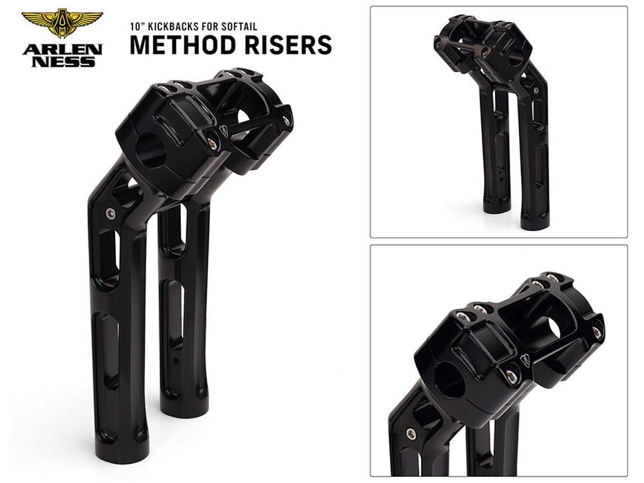 10in. Method Kickback Risers - Black. Fits Softail Street Bob, Low Rider ST, Standard & Breakout 2018-2024
