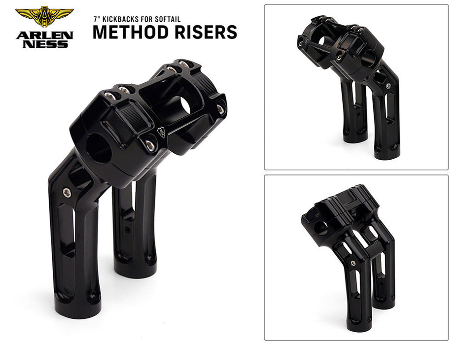 7in. Method Kickback Risers - Black. Fits Softail Street Bob, Low Rider ST, Standard & Breakout 2018-2024