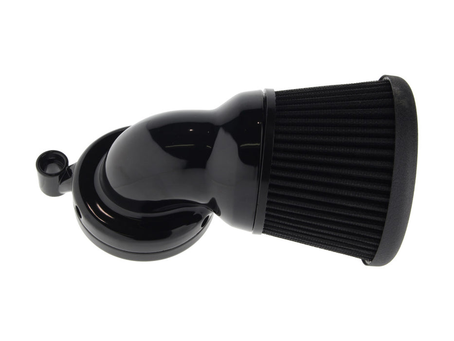 Velocity 90° Air Cleaner Kit - Black. Fits Softail 2000-2015, Dyna 1999-2017, Touring 1999-2007 with CV Carb or Cable Operated Delphi EFI