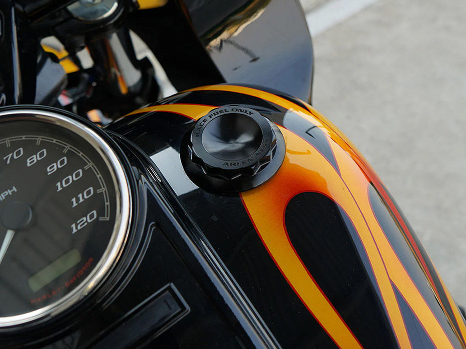 12 Point, Right Hand Vented Screw-In Fuel Cap - Black. Fits H-D Big Twin 1996up & Sportster 1996-2021