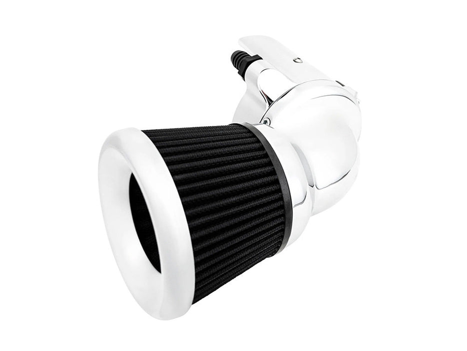 90 Degree Velocity Air Cleaner Kit - Chrome. Fits Indian Touring & Cruiser 2014up with 111ci or 116ci Thunderstroke Engines.