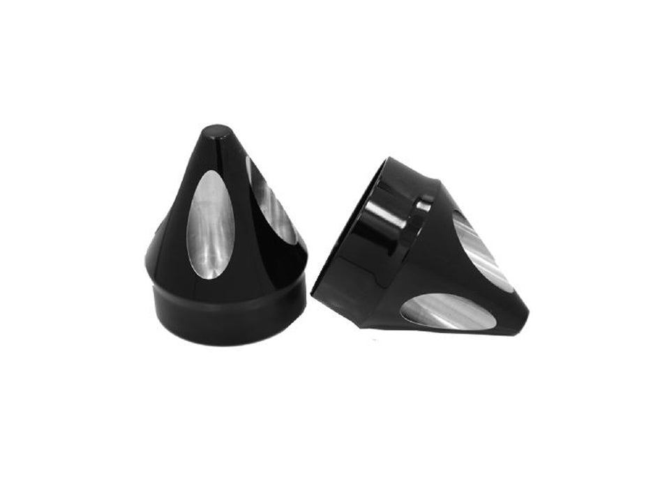 Spike Front Axle Caps - Black. Fits Touring 2008up, Softail 2007-2017, Dyna 2008-2017, Sportster 2008-2021, V-Rod 2008-2011, Street 2015-2020