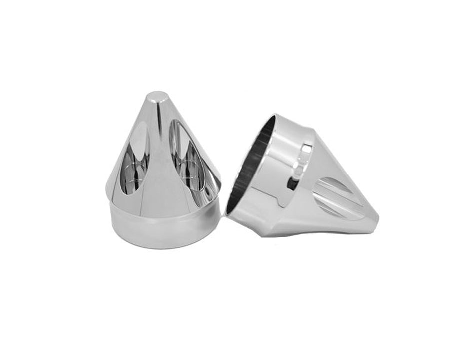Spike Front Axle Caps - Chrome. Fits Touring 2008up, Softail 2007-2017, Dyna 2008-2017, Sportster 2008-2021, V-Rod 2008-2011, Street 2015-2020