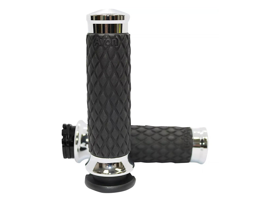 Diamond Contour Handgrips - Chrome. Fits H-D with Throttle Cable