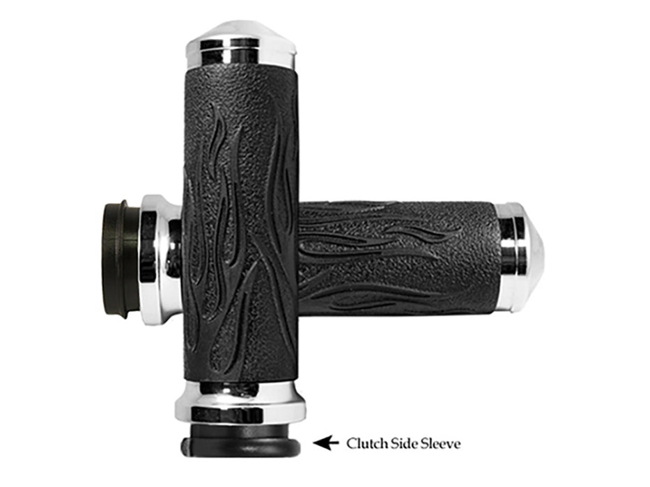 Flame Handgrips - Chrome. Fits Big Twin 2008-2024 with Throttle-by-Wire