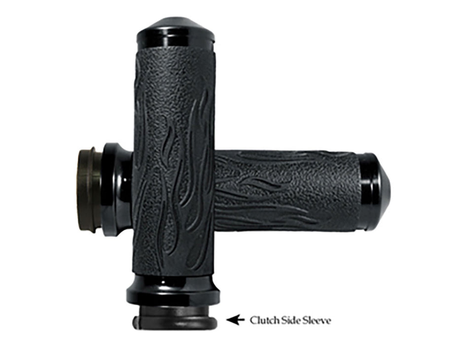 Flame Handgrips - Black. Fits Big Twin 2008-2024 with Throttle-by-Wire
