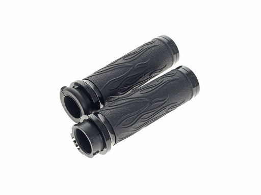 Flame Handgrips - Black. Fits H-D with Throttle Cable
