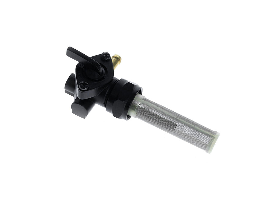 Fuel Tap / Petcock with 22mm Thread, 5/16in. Forward Facing Fuel Outlet - Black. Fits Softail 1984-2006, Dyna 1991-2006, FXR 1982-1994, Touring 1988-2006, Sportster 1975-2006 & 4Spd Big Twin 1975-1986