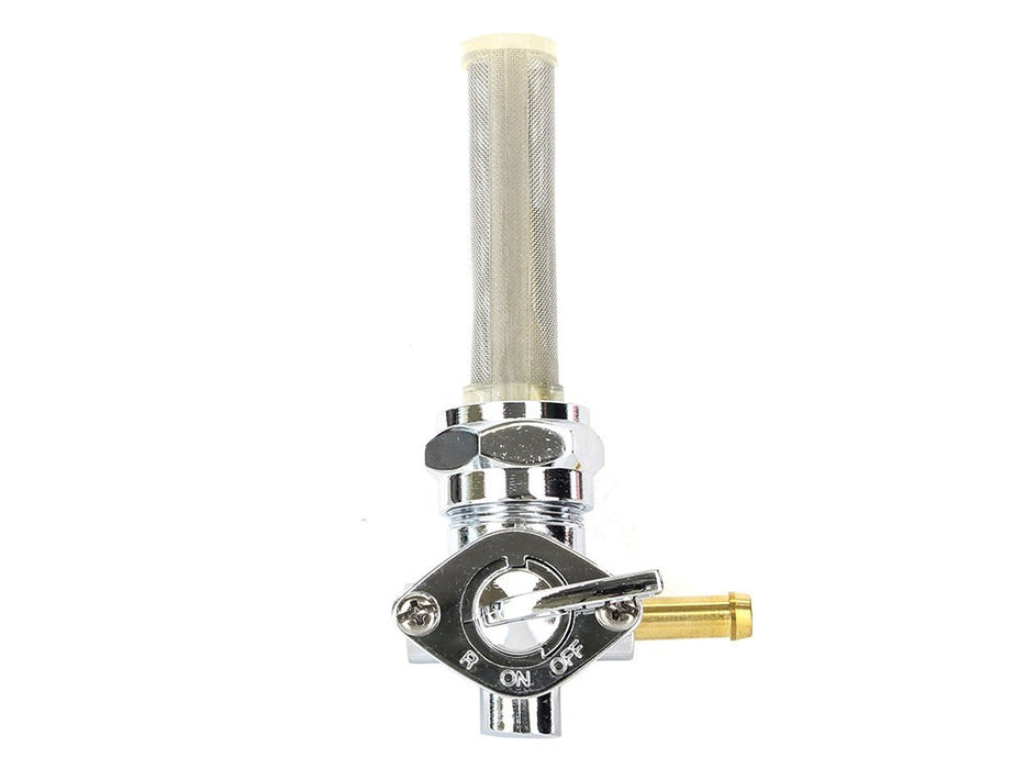 Fuel Tap / Petcock With 22mm Thread, 5/16in. Backward Facing Fuel Outlet - Chrome