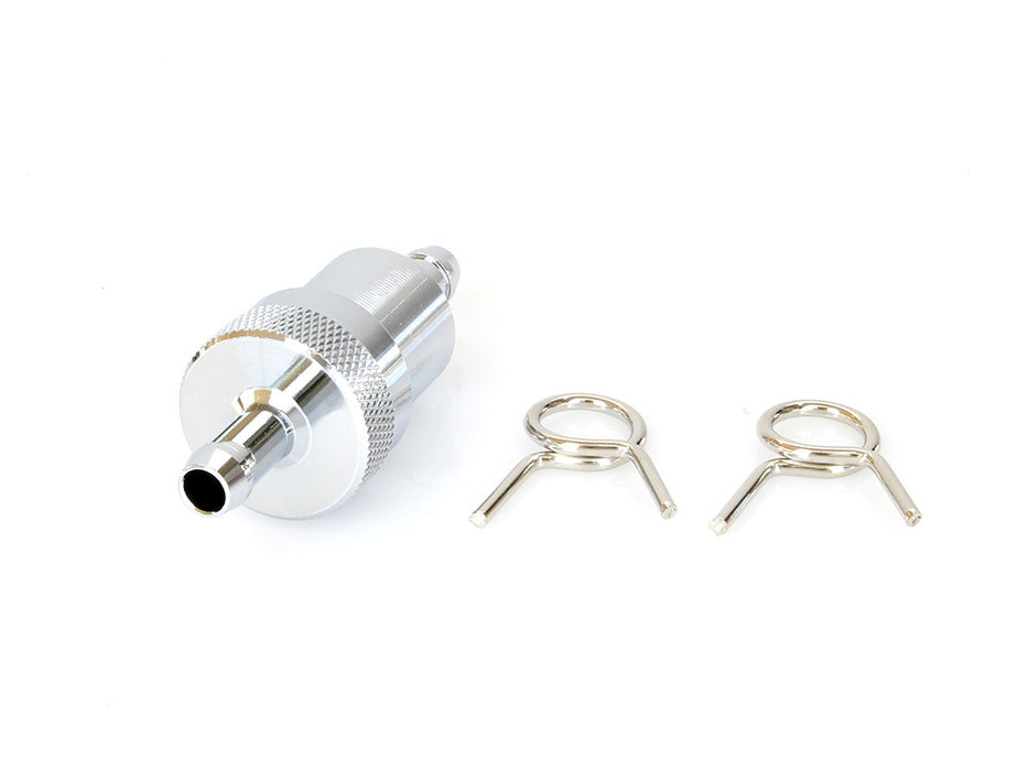Short Inline Fuel Filter with 5/16in. Hose Fitting - Chrome.