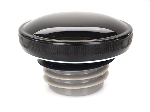 Right Hand Vented Screw-In Fuel Cap - Gloss Black. Fits H-D Big Twin 1996up & Sportster 1996-2021.