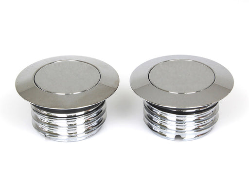 Screw-In Pop-Up Style Fuel Caps - Chrome. Fits H-D 1982-1995.