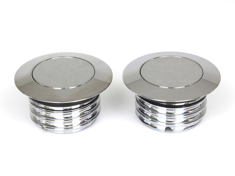 Screw-In Pop-Up Style Fuel Caps - Chrome. Fits H-D 1982-1995.