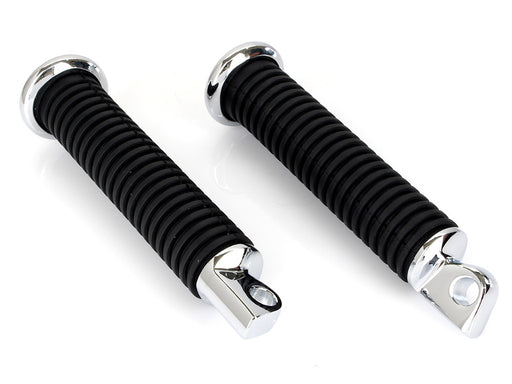 Extended Footpegs with Black Rubber & Male Mounts - Chrome.