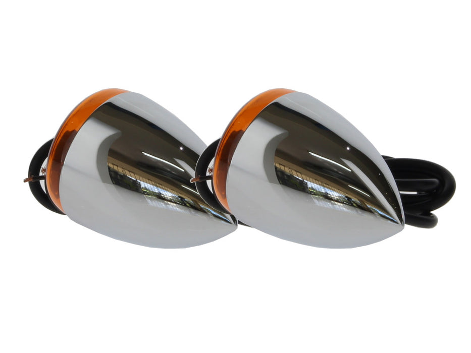 Bullet Turn Signal Kit with Amber Lens - Chrome. Fits Softail 2000-2017, Dyna 1991-2017 & Sportster 1990-2003.