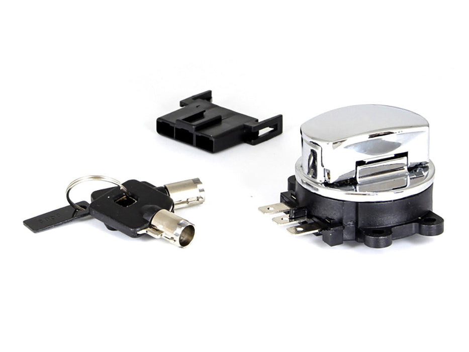 Ignition Switch - Chrome. Fits Softail 2003-2010, Road King 2003-2013 & Dyna Wide Glide 2003-2011.