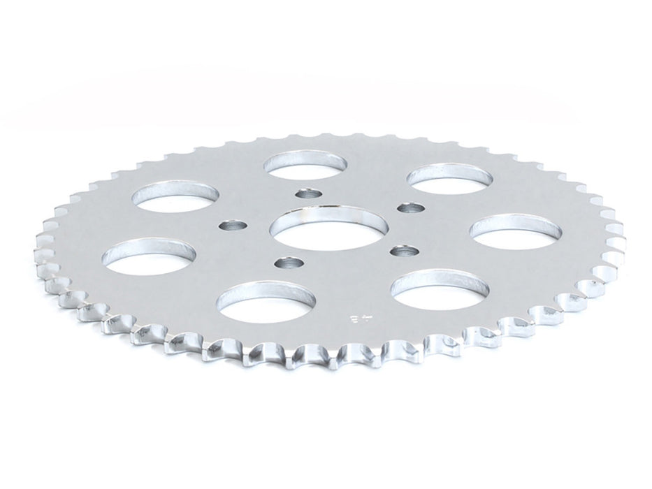 48 Tooth, Flat Steel Rear Chain Sprocket - Chrome. Fits Big Twin 1973-1999 & Sportster 1979-1999.
