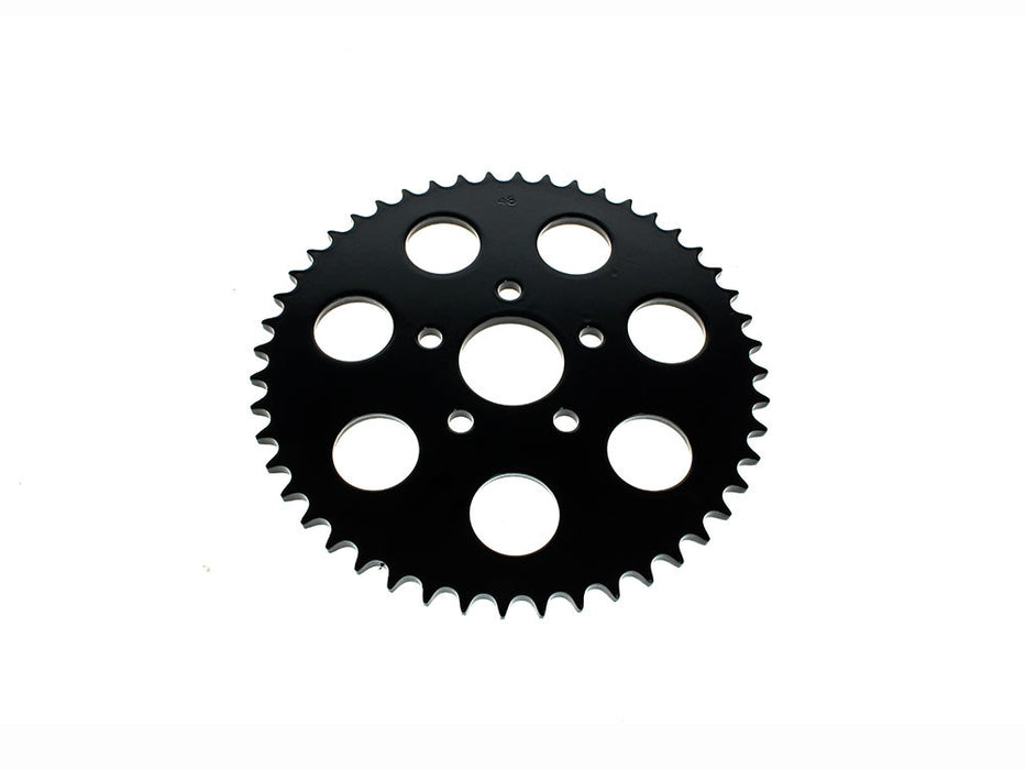 48 Tooth, Flat Steel Rear Chain Sprocket - Gloss Black. Fits Big Twin 1973-1999 & Sportster 1979-1999.