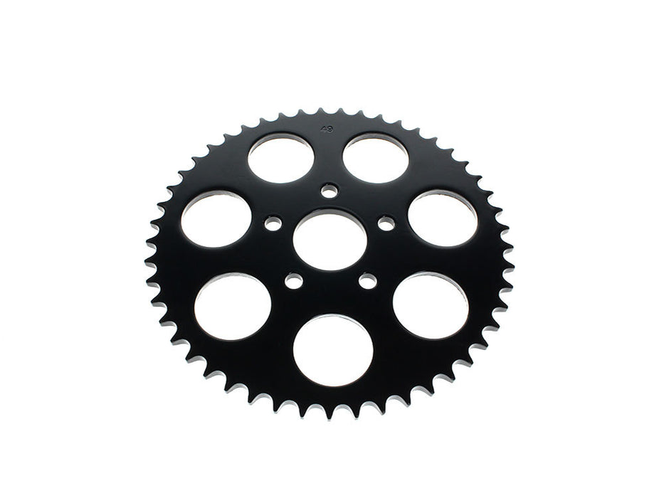 49 Tooth, Flat Steel Rear Chain Sprocket - Gloss Black. Fits Big Twin 1973-1999 & Sportster 1979-1999.