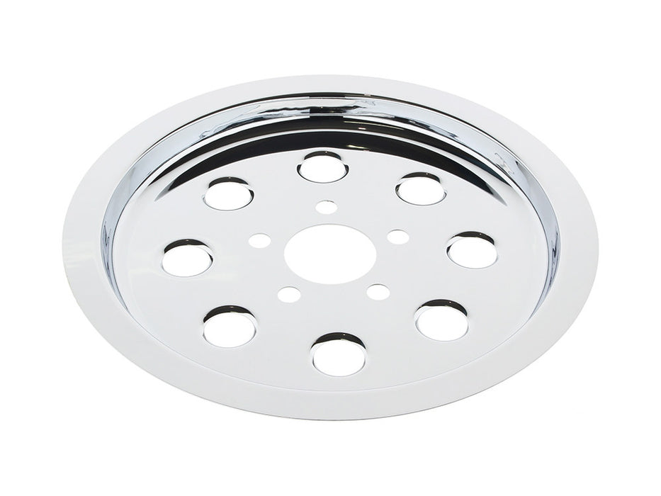 Rear Pulley Cover - Chrome. Fits Big Twin 1994-1999 with 65 Tooth Pulley.
