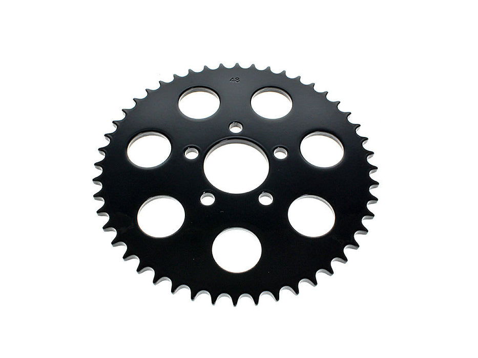 48 Tooth, Flat Steel Rear Chain Sprocket - Gloss Black. Fits Big Twin 2000up & Sportster 2000-2021.