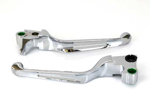2 Slot Hand Levers - Chrome. Fits Softail 1996-2014, Dyna 1996-2017, Touring 1996-2007 & Sportster 1996-2003.