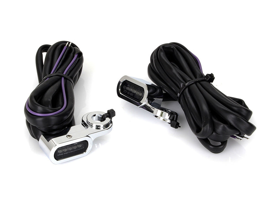 Under Perch Turn Signals - Chrome. Fits Softail S 2016-2017, V-Rod 2009-2017 & Touring 2009-2020 Models with Hydraulic Clutch.
