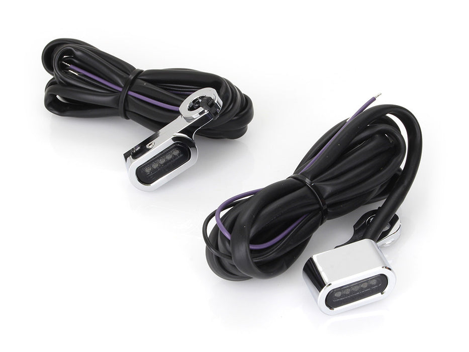 Under Perch Turn Signals - Chrome. Fits Softail 1984-2014, Dyna 1991-2017 & Sportster 1982-2003.