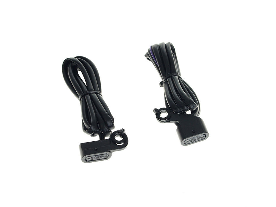 Under Perch Turn Signals - Black. Fits Softail 1984-2014, Dyna 1991-2017 & Sportster 1982-2003.