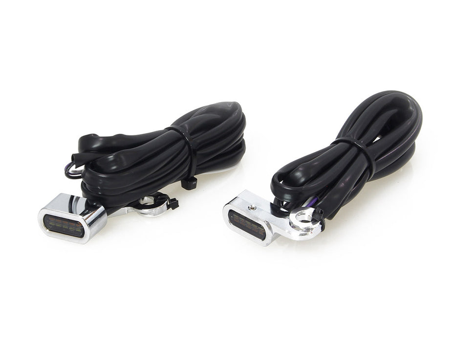 Under Perch Turn Signals with Daytime Running Lights - Chrome. Fits Softail 2015-2024 & Touring 2009-2023 Models with Cable Clutch.