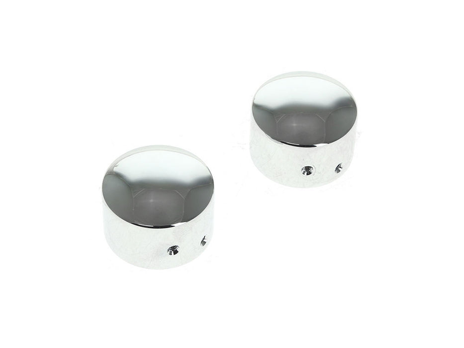 Front Axle Caps - Chrome. Fits Touring 2008up, Softail 2007-2017, Dyna 2008-2017, Sportster 2008-2021, V-Rod 2008-2011, Street 2015-2020
