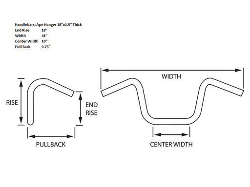 18in. x 1-1/2in. Ape Hanger Handlebar - Chrome.
