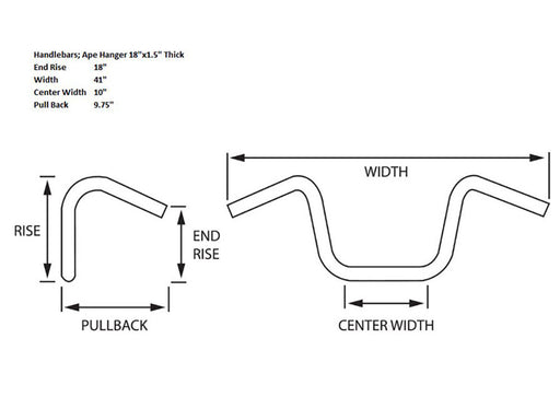 18in. x 1-1/2in. Ape Hanger Handlebar - Black.