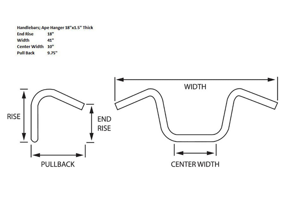 18in. x 1-1/2in. Ape Hanger Handlebar - Black.