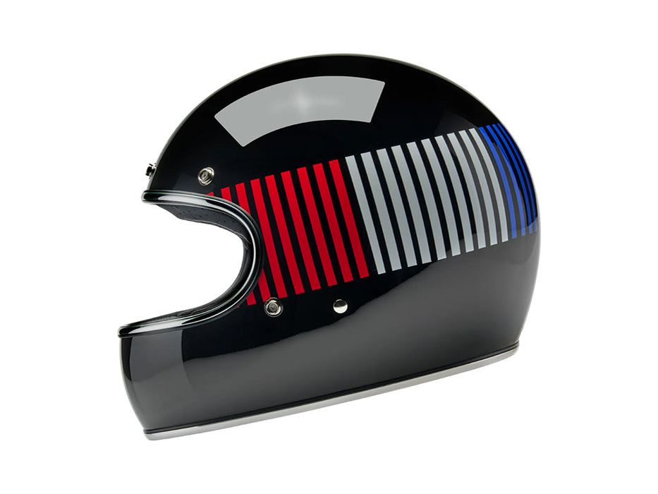 Gringo Helmet - Raceflow Gloss Black, Red, White & Blue with ECE R22.06 Compliance
