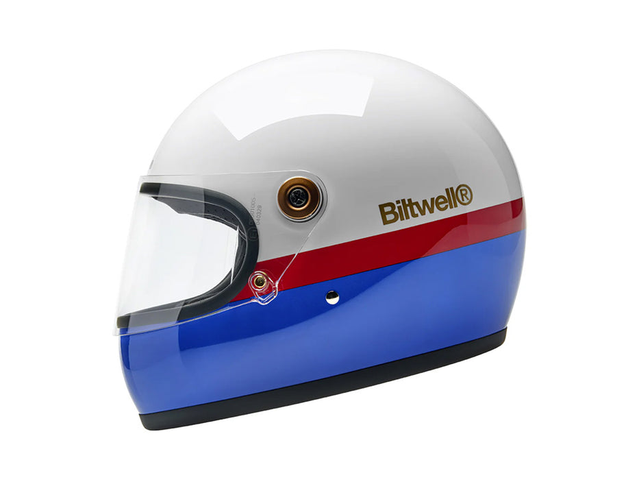 Gringo S Helmet - Apex Gloss White, Red & Blue with ECE R22.06 Compliance